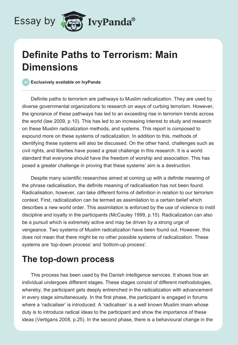 Definite Paths to Terrorism: Main Dimensions. Page 1