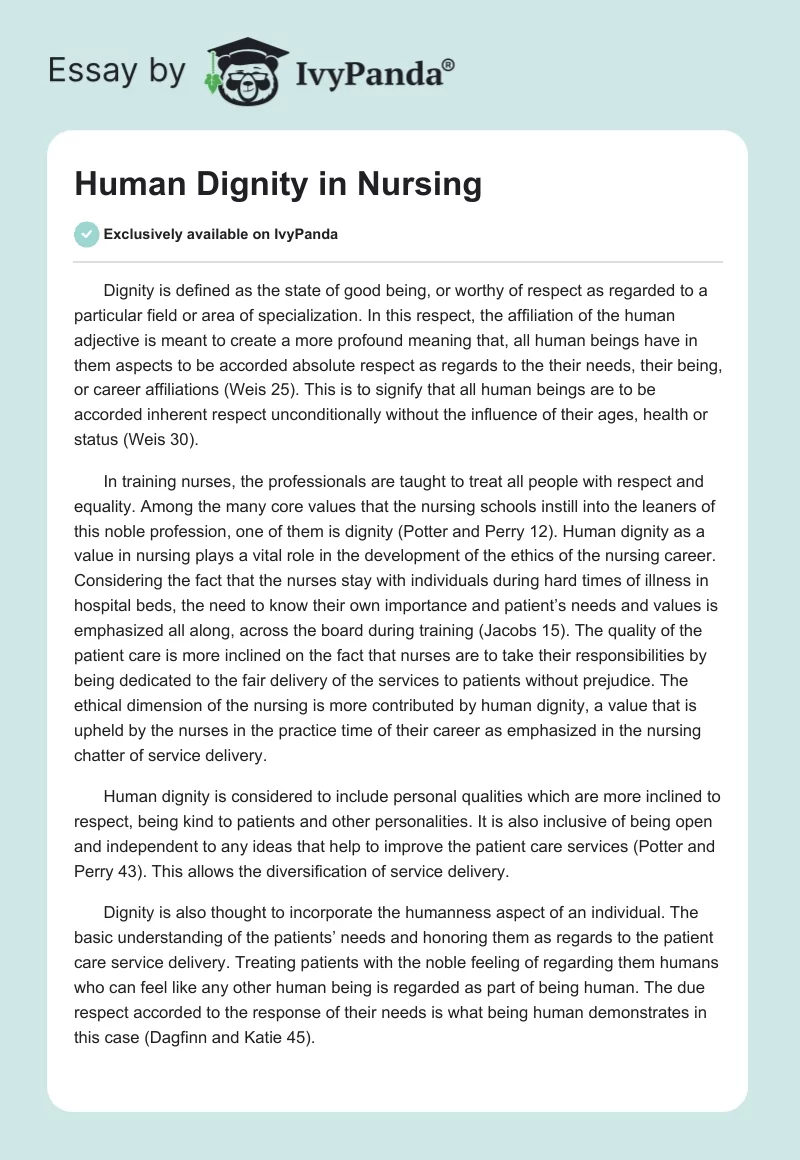Human Dignity in Nursing. Page 1