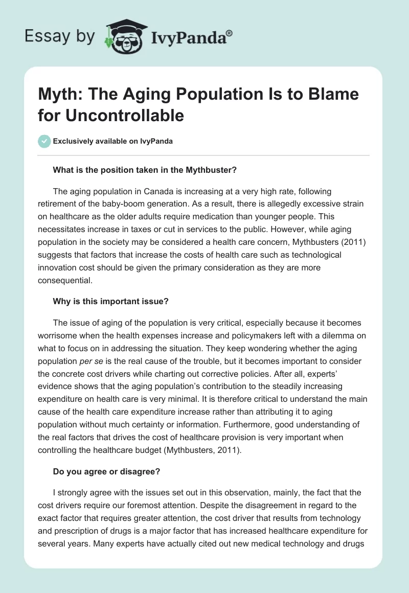 Myth: The Aging Population Is to Blame for Uncontrollable. Page 1