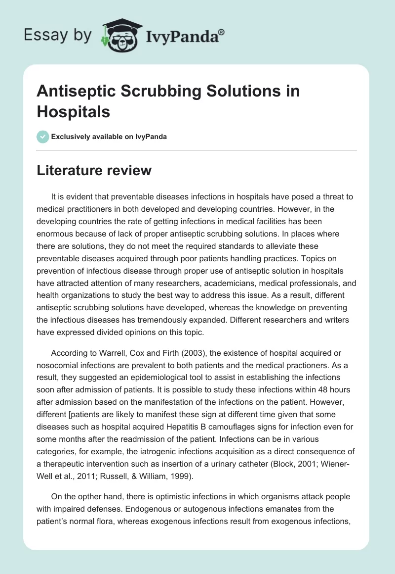 Antiseptic Scrubbing Solutions in Hospitals. Page 1