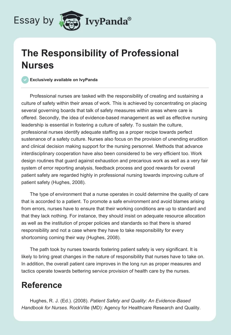 The Responsibility of Professional Nurses. Page 1