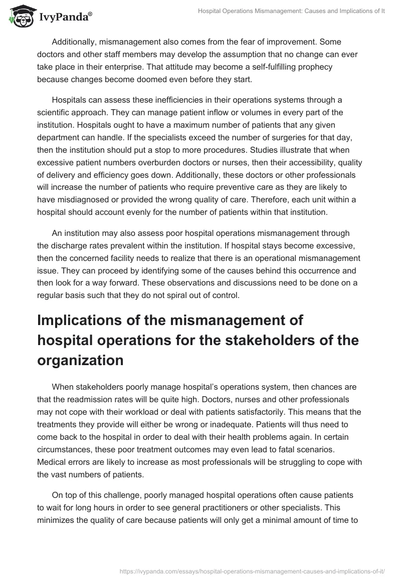 Hospital Operations Mismanagement: Causes and Implications of It. Page 2