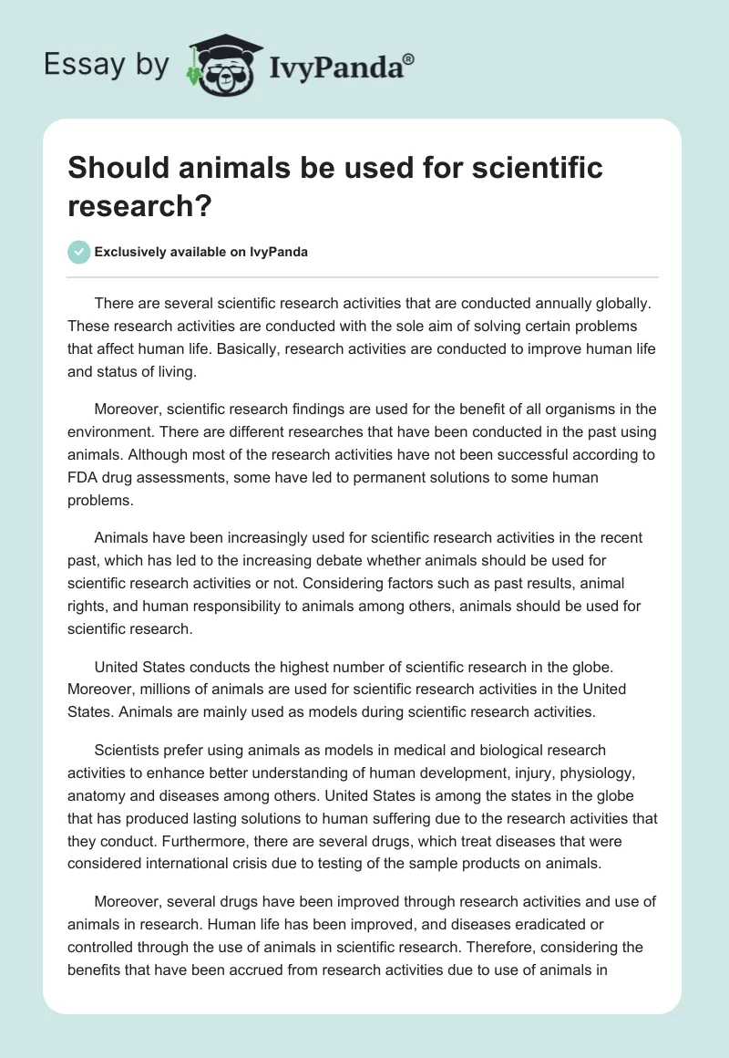 Should animals be used for scientific research?. Page 1