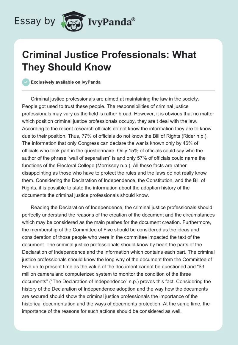 Criminal Justice Professionals: What They Should Know. Page 1