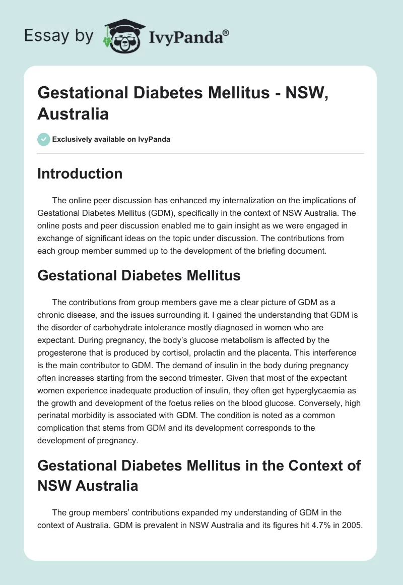 Gestational Diabetes Mellitus - NSW, Australia. Page 1