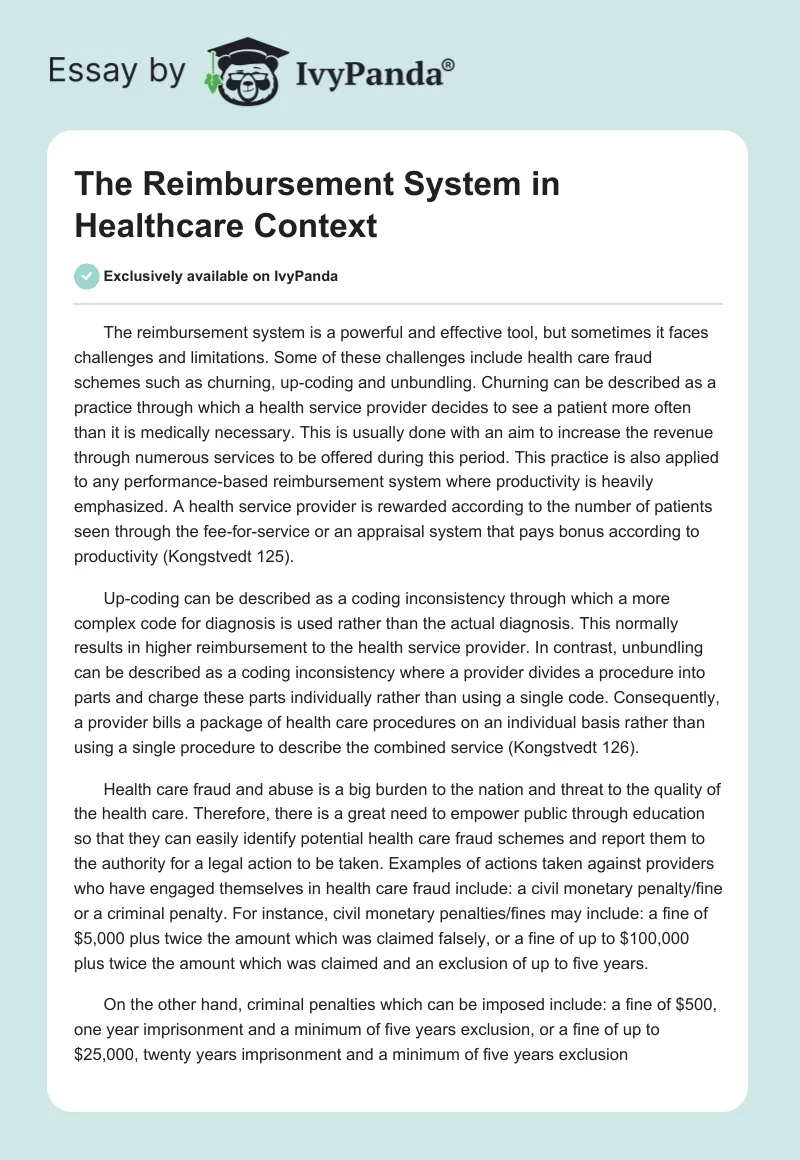 The Reimbursement System in Healthcare Context. Page 1