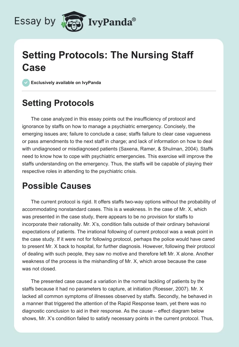 Setting Protocols: The Nursing Staff Case. Page 1