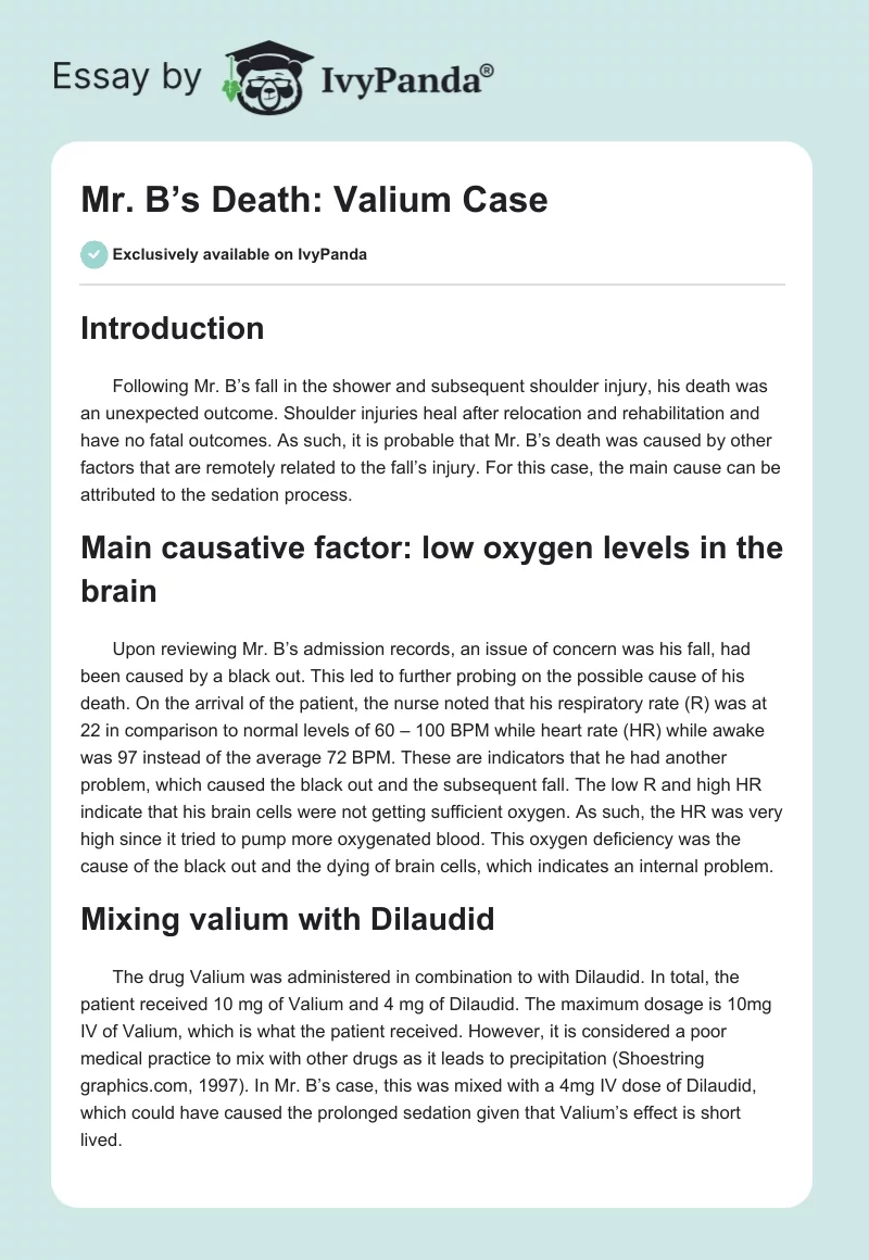 Mr. B’s Death: Valium Case. Page 1