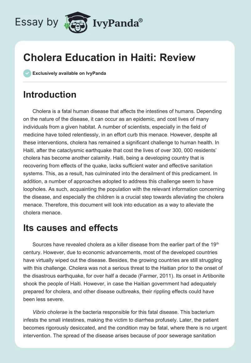 Cholera Education in Haiti: Review. Page 1
