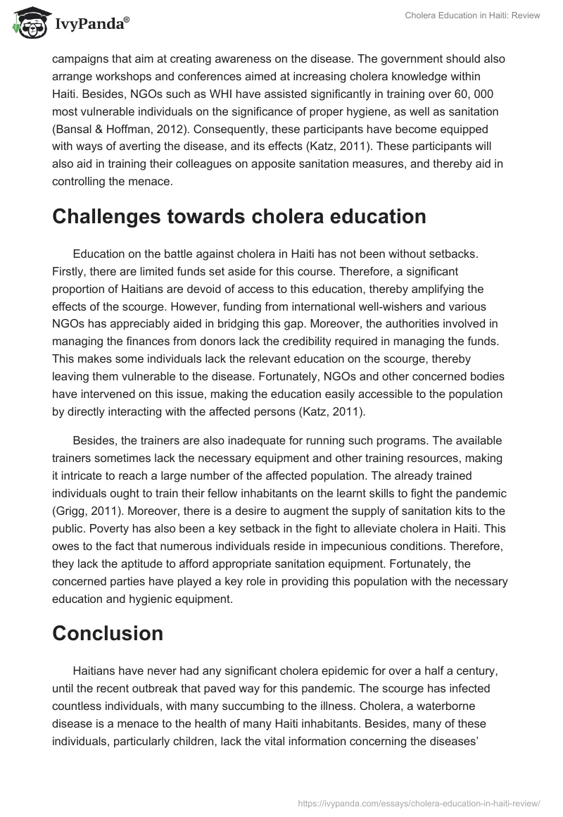 Cholera Education in Haiti: Review. Page 4