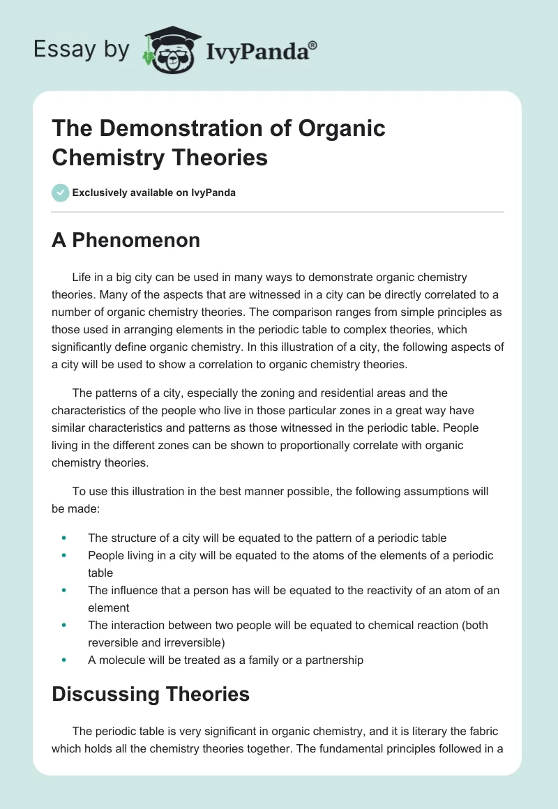 The Demonstration of Organic Chemistry Theories. Page 1