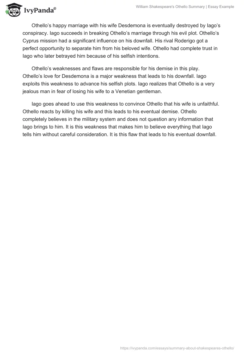William Shakespeare's Othello Summary | Essay Example. Page 3