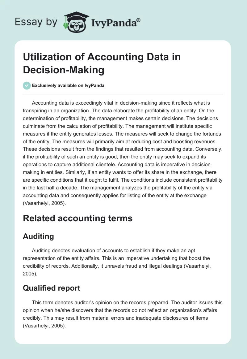Utilization of Accounting Data in Decision-Making. Page 1
