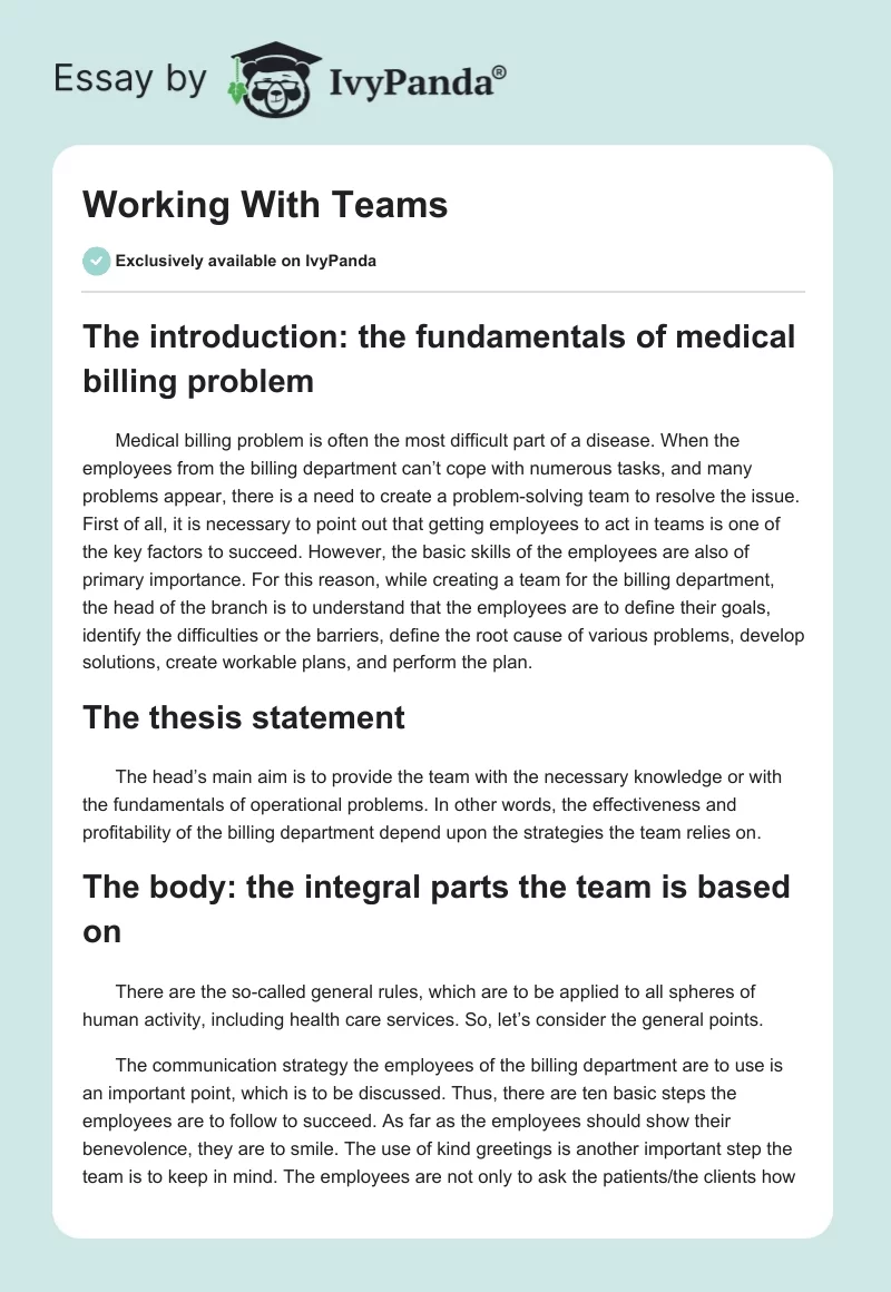 Working With Teams. Page 1