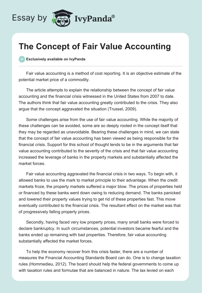 The Concept of Fair Value Accounting. Page 1