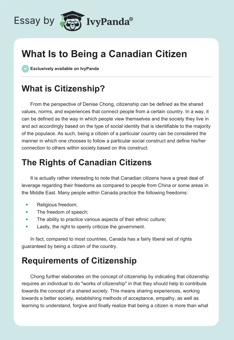What Is to Being a Canadian Citizen. Page 1
