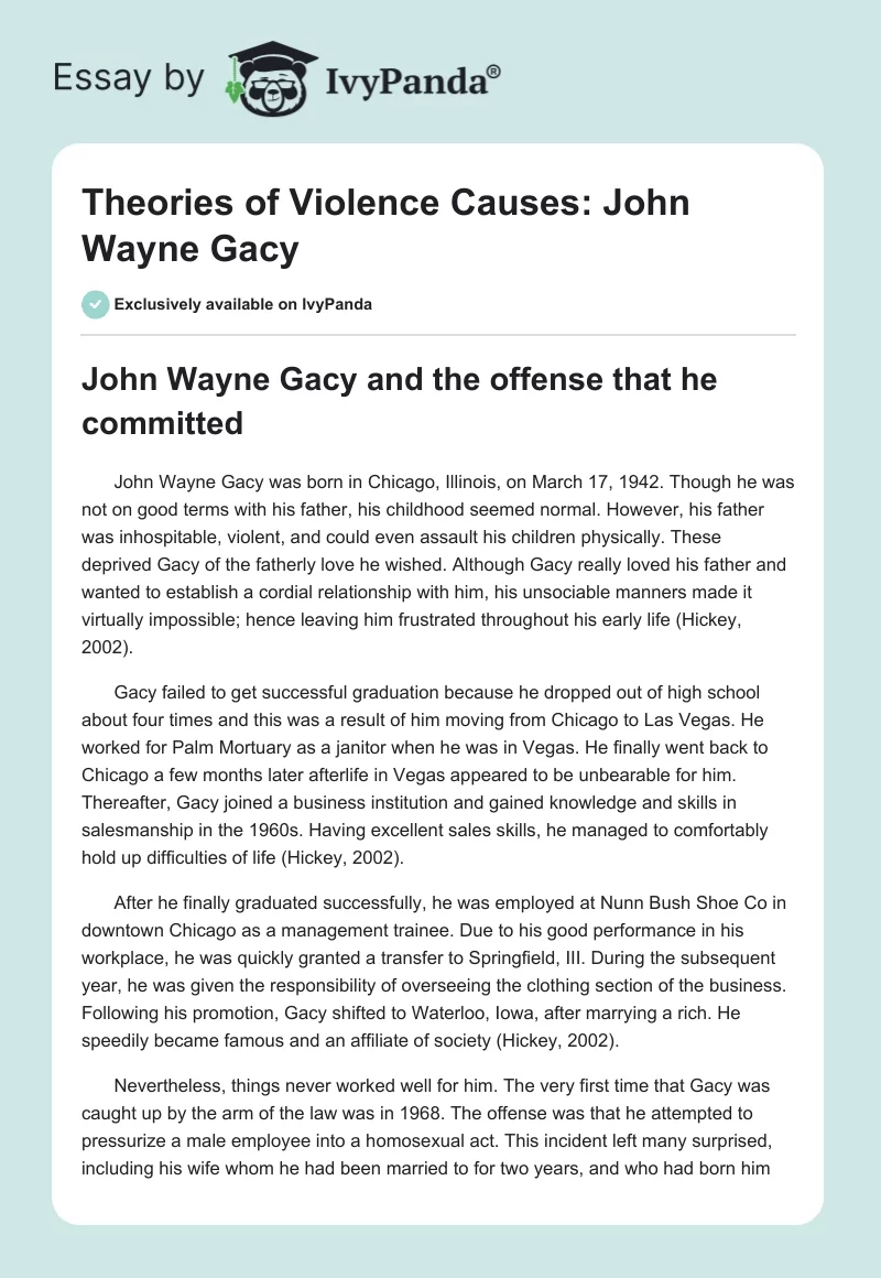 Theories of Violence Causes: John Wayne Gacy. Page 1