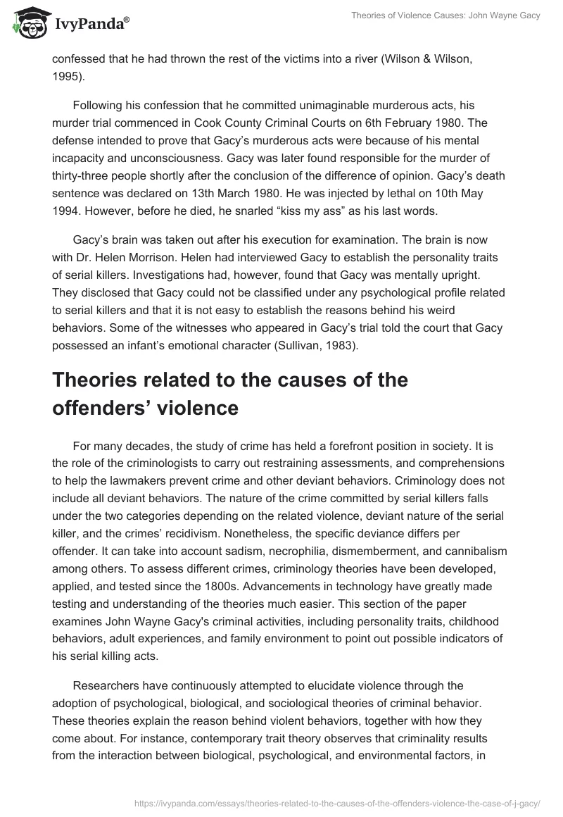 Theories of Violence Causes: John Wayne Gacy. Page 3