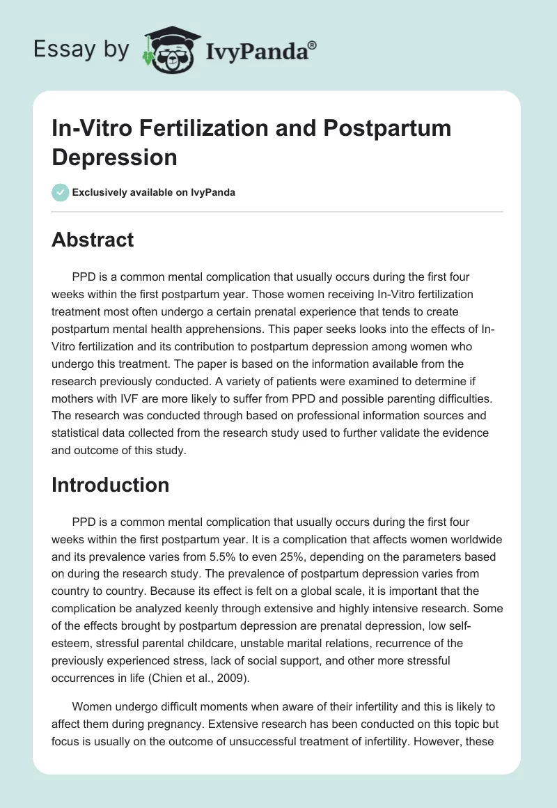 In-Vitro Fertilization and Postpartum Depression. Page 1