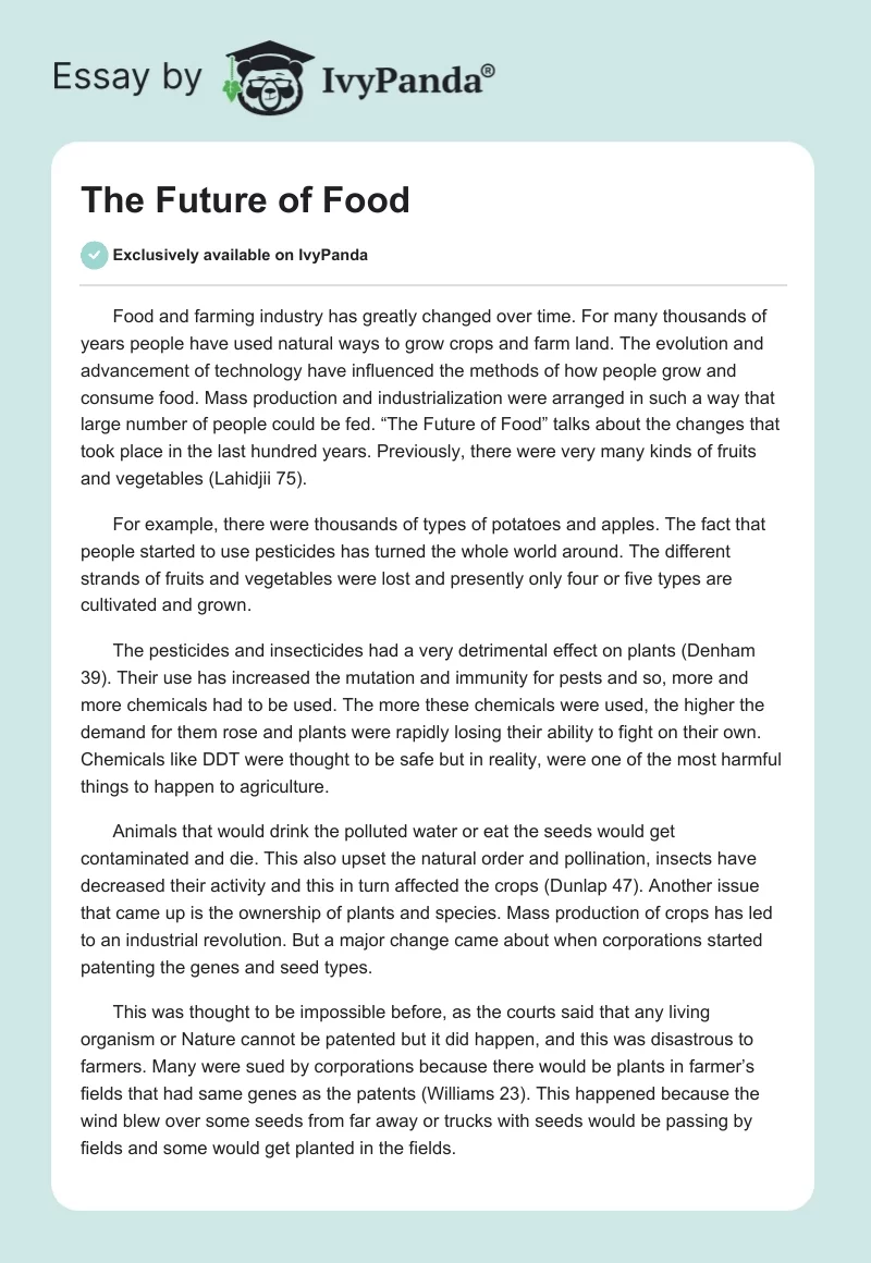 The Future of Food. Page 1