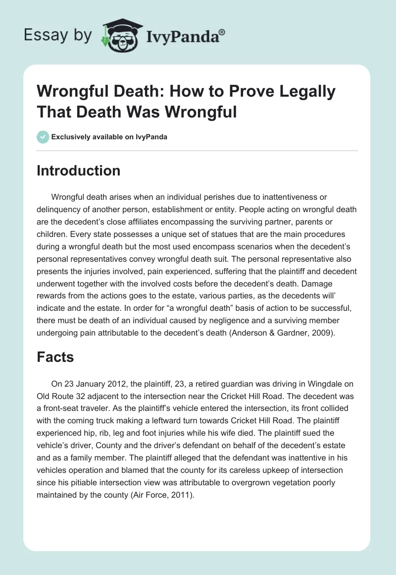 essay about wrongful death