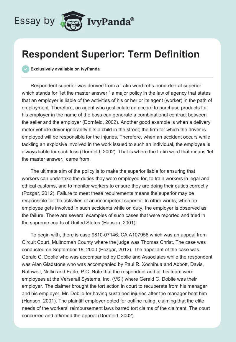 Respondent Superior: Term Definition. Page 1