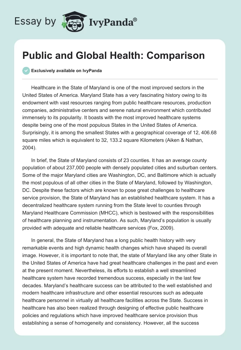 Public and Global Health: Comparison. Page 1