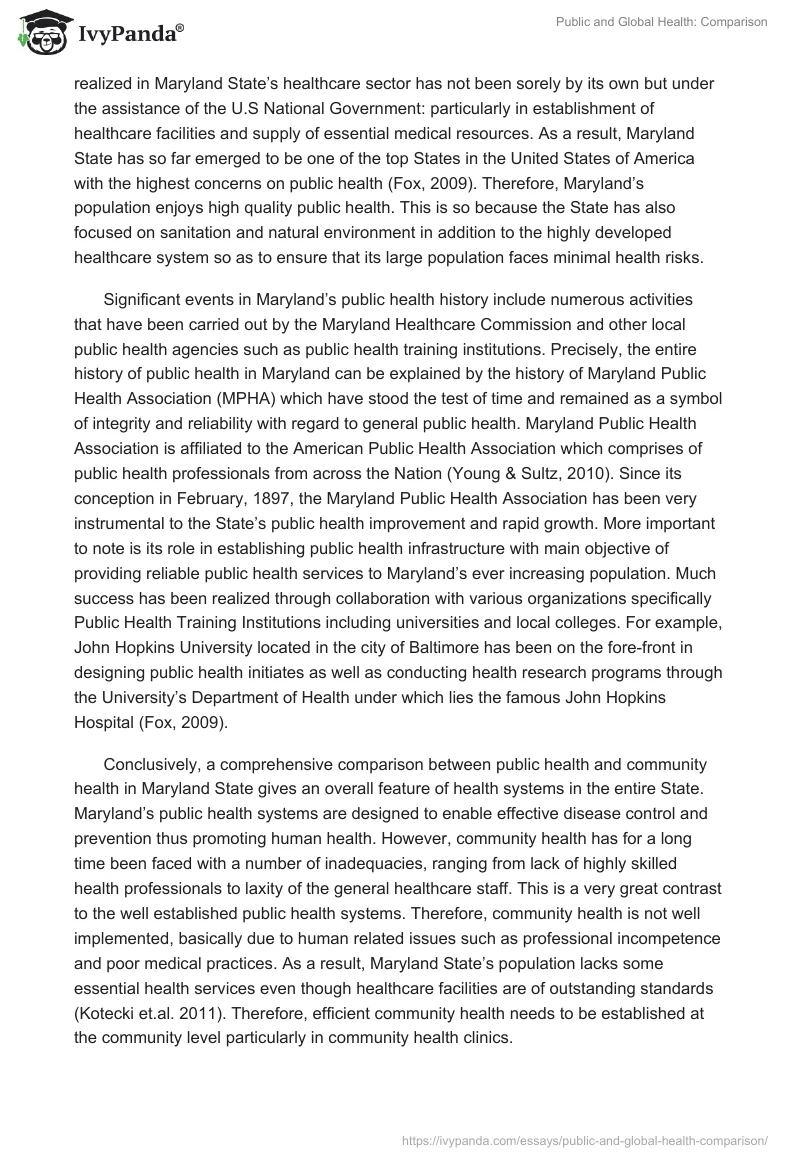 Public and Global Health: Comparison. Page 2
