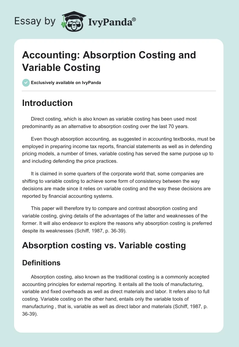 Accounting: Absorption Costing and Variable Costing. Page 1