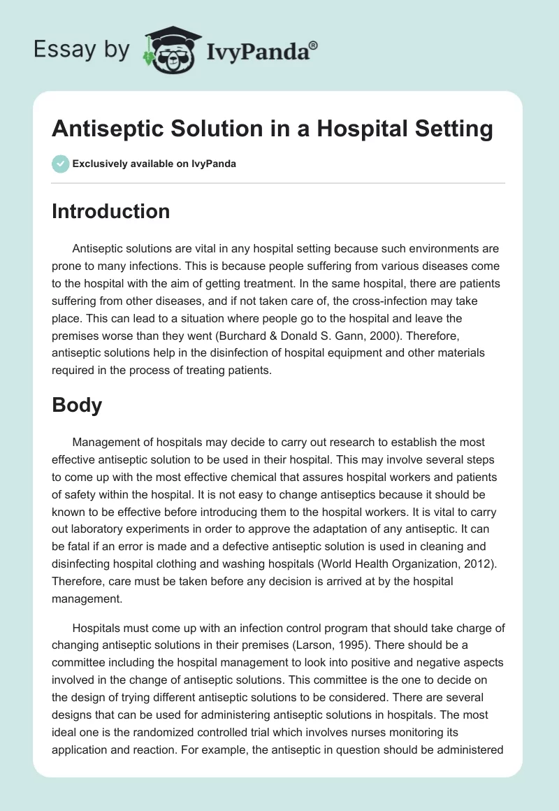 Antiseptic Solution in a Hospital Setting. Page 1