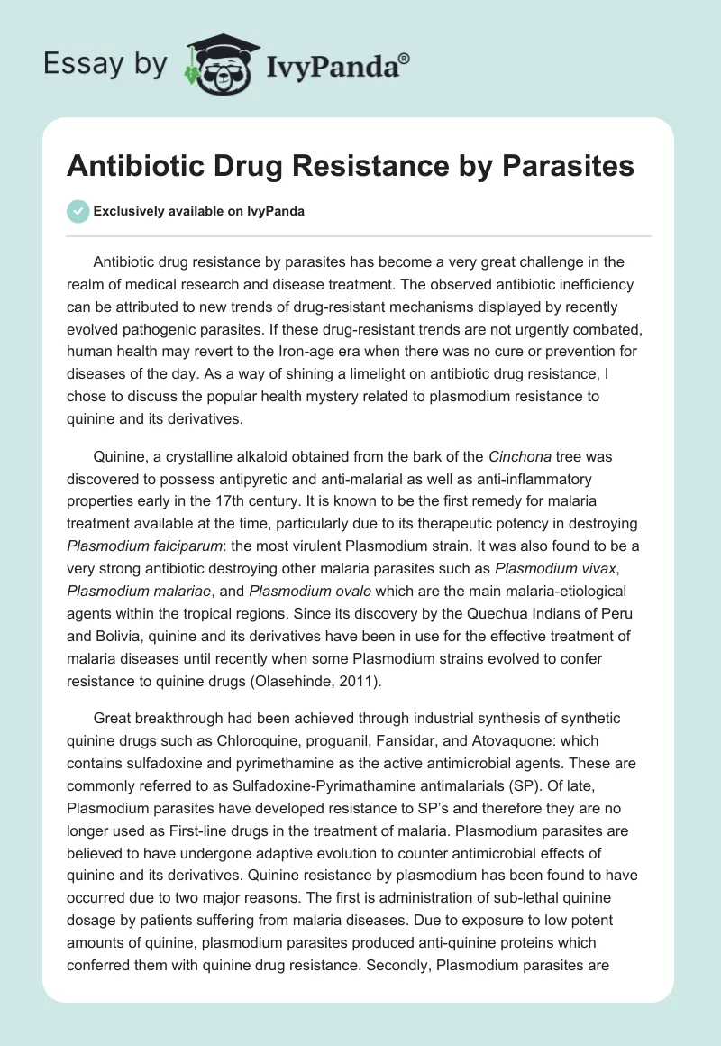 Antibiotic Drug Resistance by Parasites. Page 1