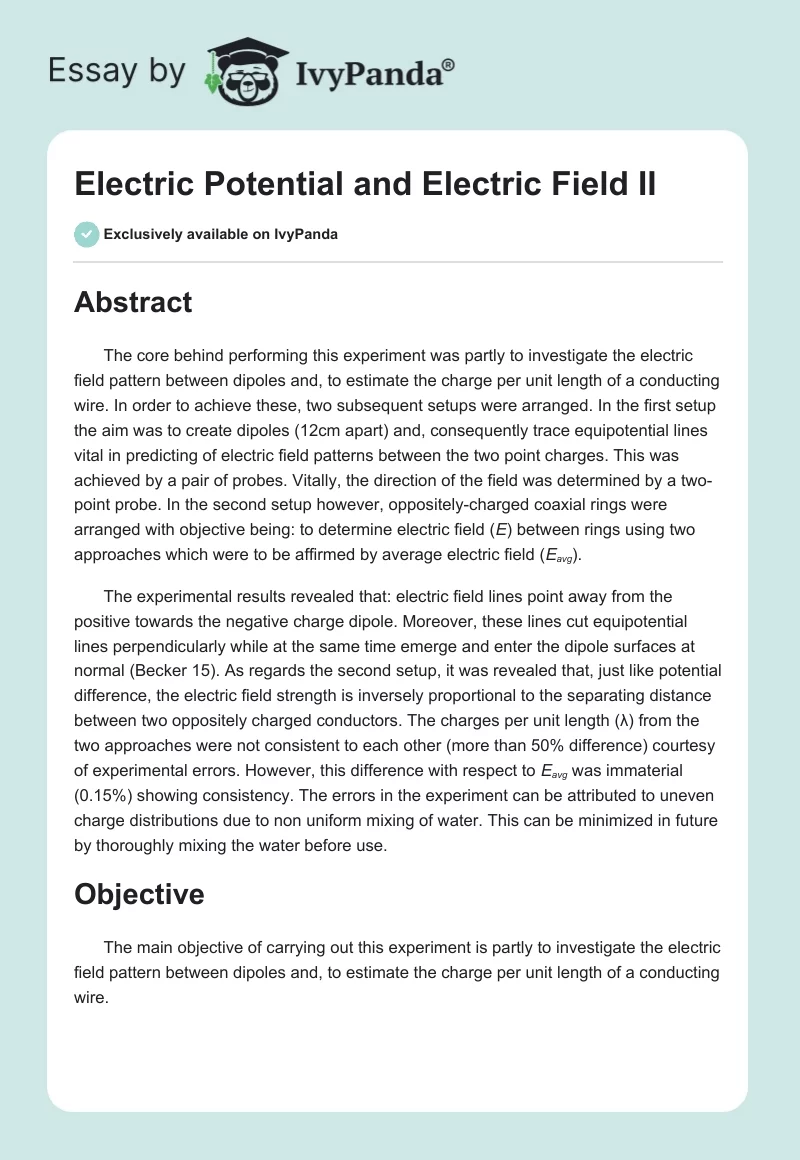 Electric Potential and Electric Field II. Page 1