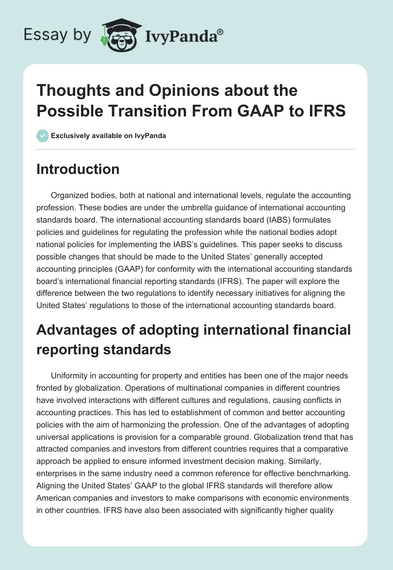 Thoughts and Opinions about the Possible Transition From GAAP to IFRS. Page 1