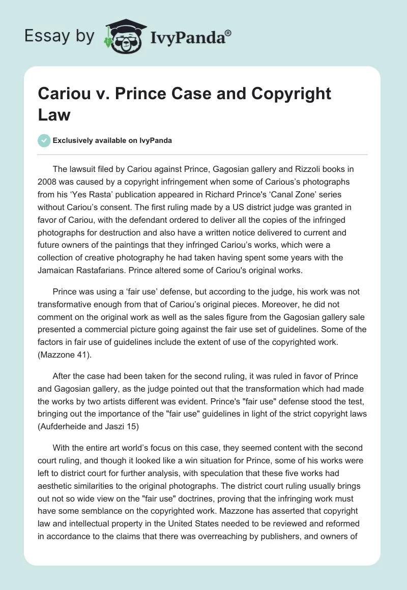 Cariou v. Prince Case and Copyright Law. Page 1
