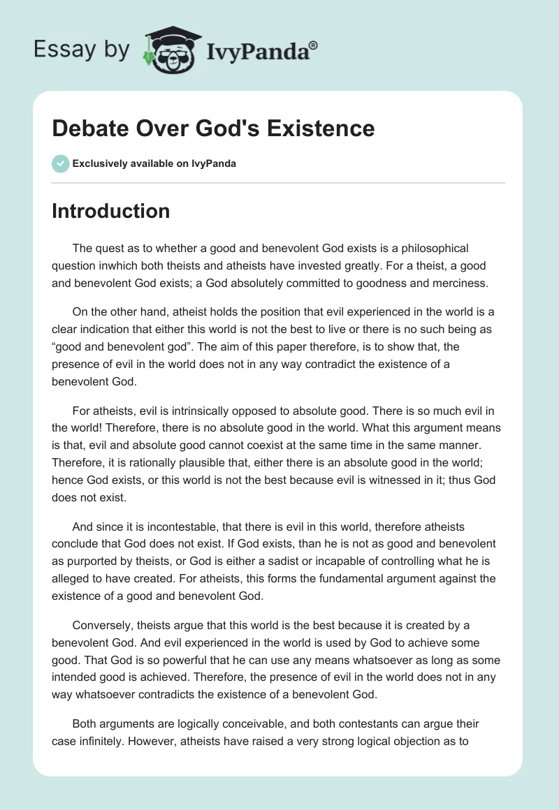 Debate Over God's Existence. Page 1