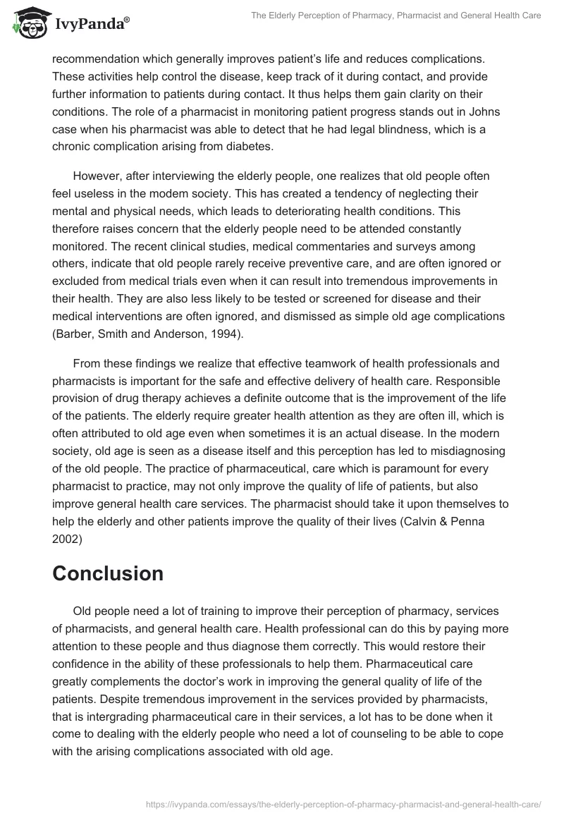 The Elderly Perception of Pharmacy, Pharmacist and General Health Care. Page 4