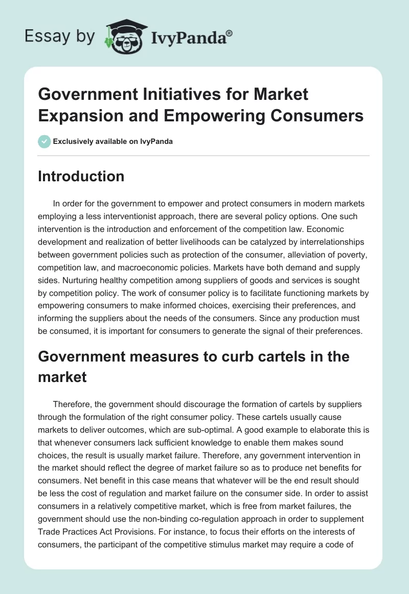 Government Initiatives for Market Expansion and Empowering Consumers. Page 1