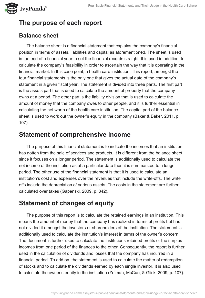 Four Basic Financial Statements and Their Usage in the Health Care Sphere. Page 2