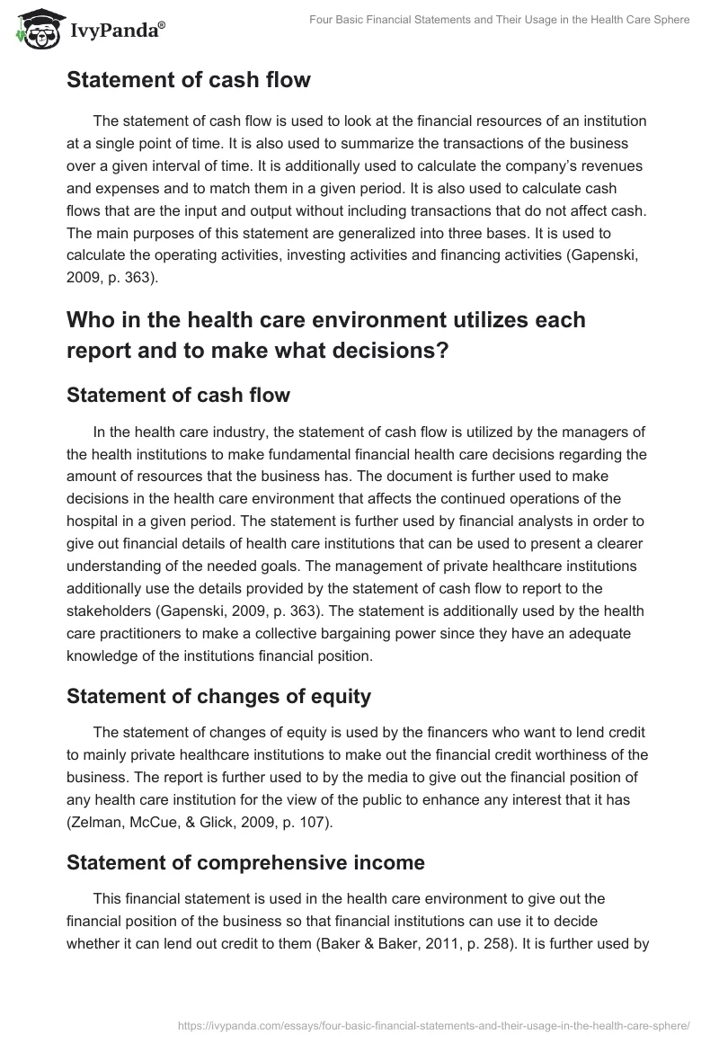 Four Basic Financial Statements and Their Usage in the Health Care Sphere. Page 3