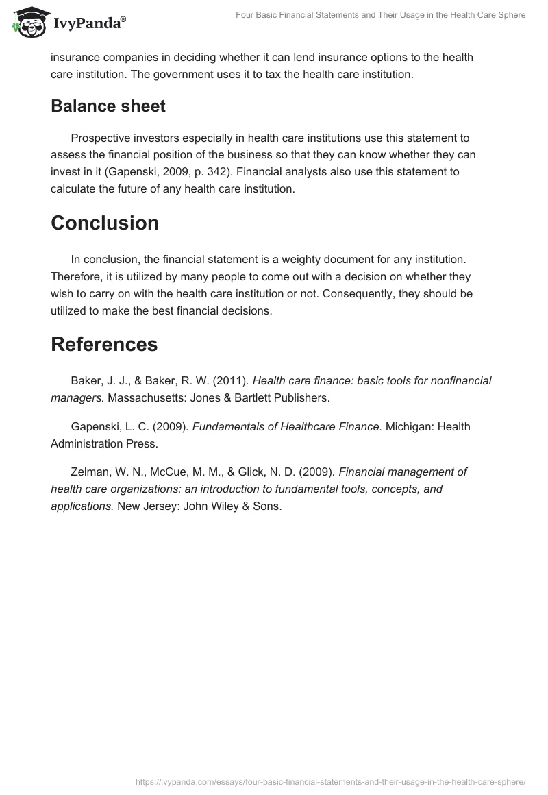 Four Basic Financial Statements and Their Usage in the Health Care Sphere. Page 4
