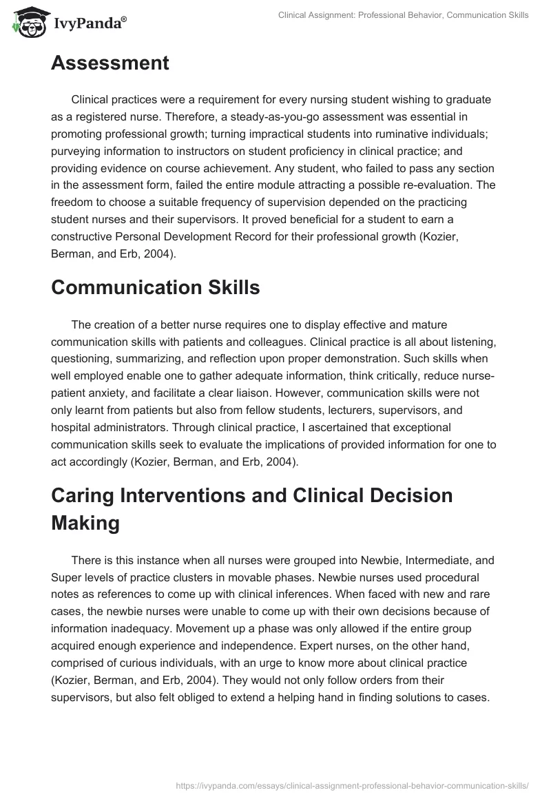 Clinical Assignment: Professional Behavior, Communication Skills. Page 2