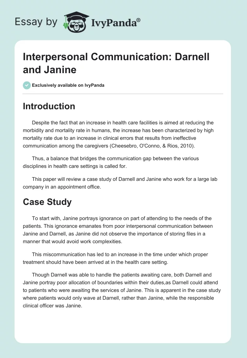 Interpersonal Communication: Darnell and Janine. Page 1