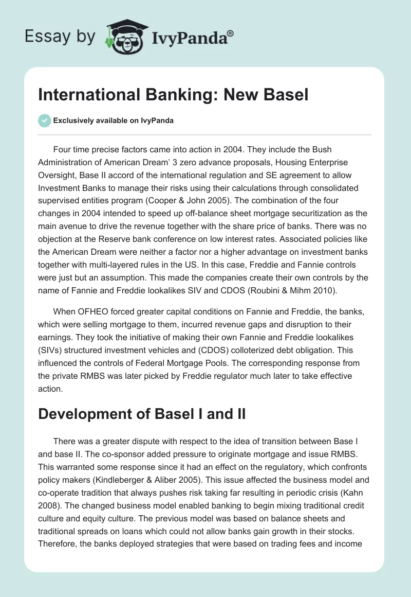 International Banking: New Basel. Page 1