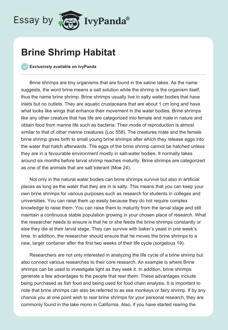 Brine Shrimp Habitat. Page 1