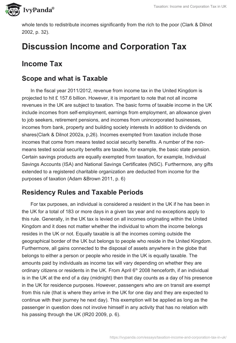 Taxation: Income and Corporation Tax in UK. Page 2