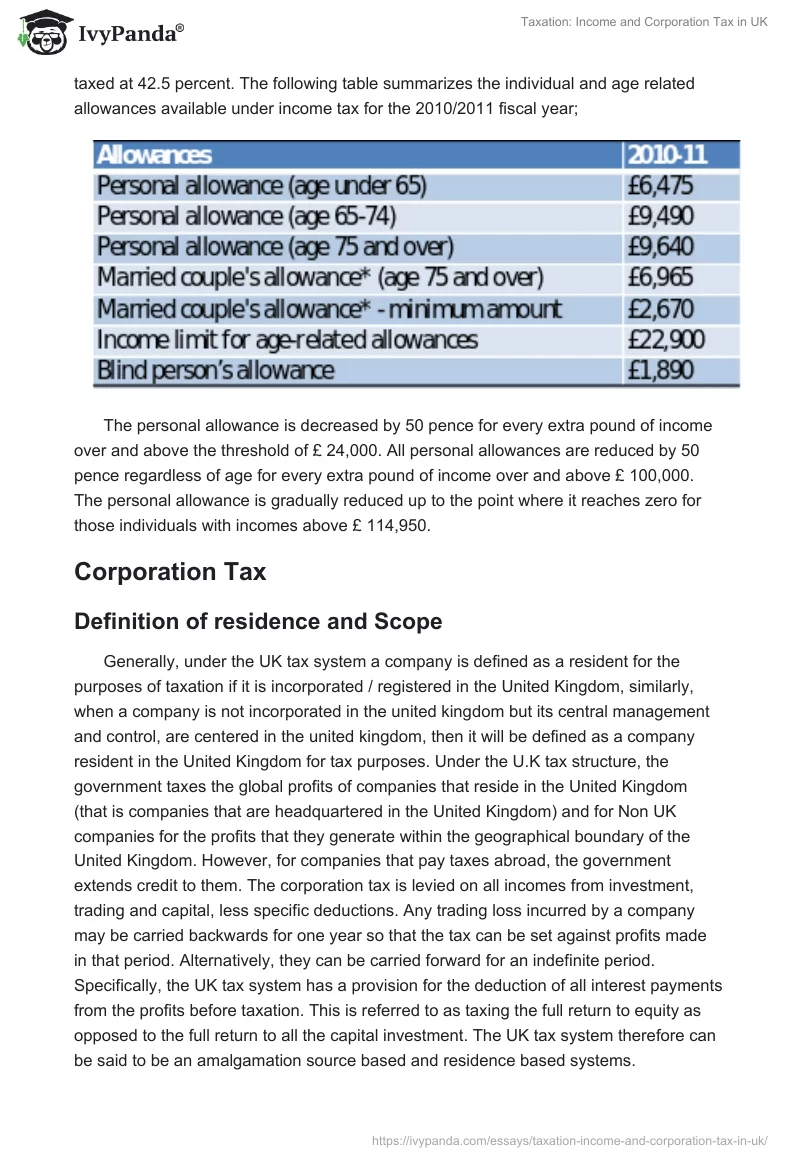 Taxation: Income and Corporation Tax in UK. Page 4