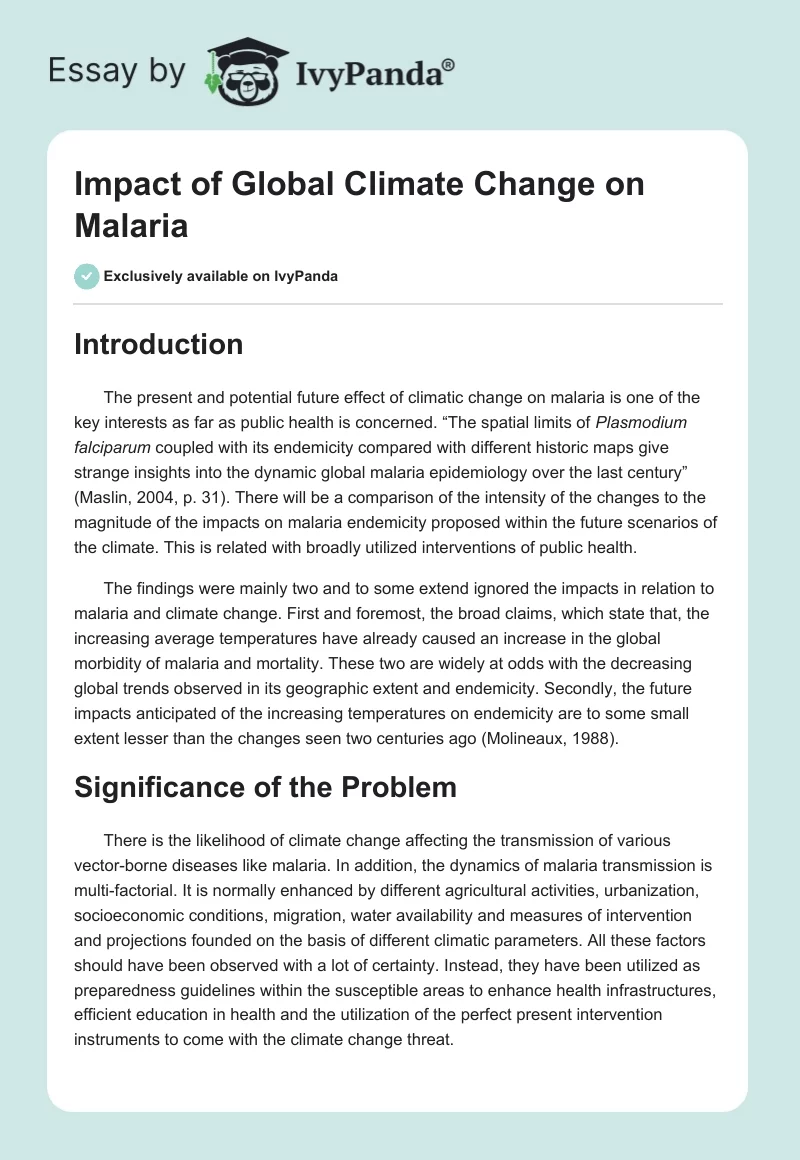 Impact of Global Climate Change on Malaria. Page 1