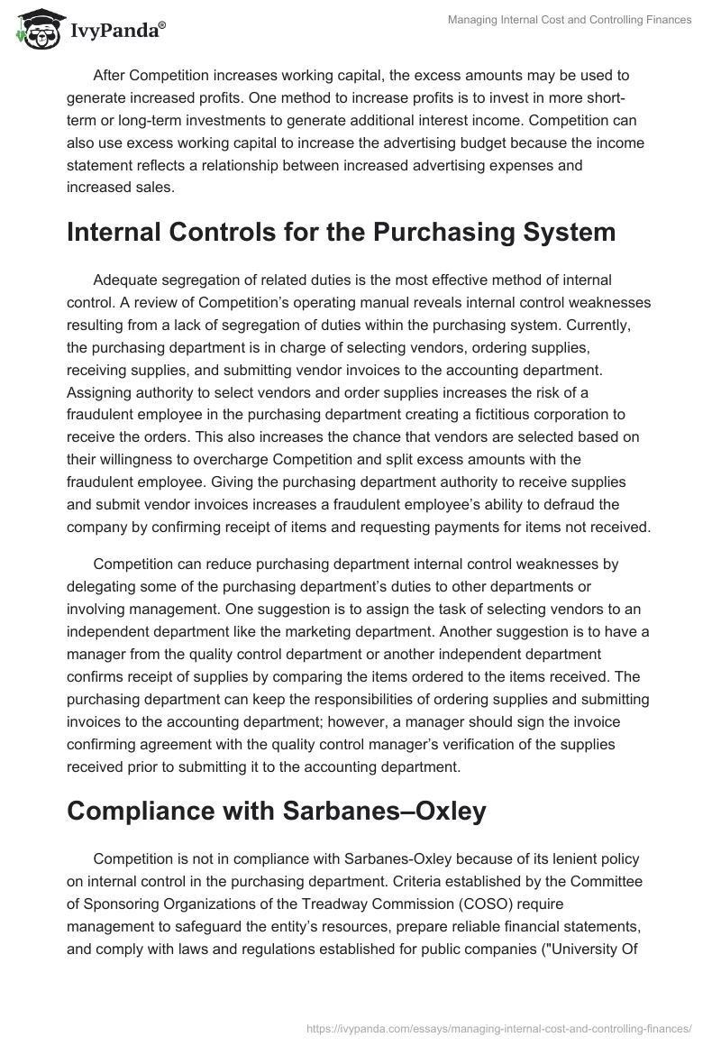 Managing Internal Cost and Controlling Finances. Page 5