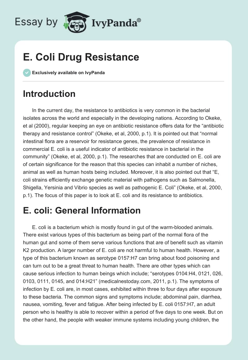 E. Coli Drug Resistance. Page 1