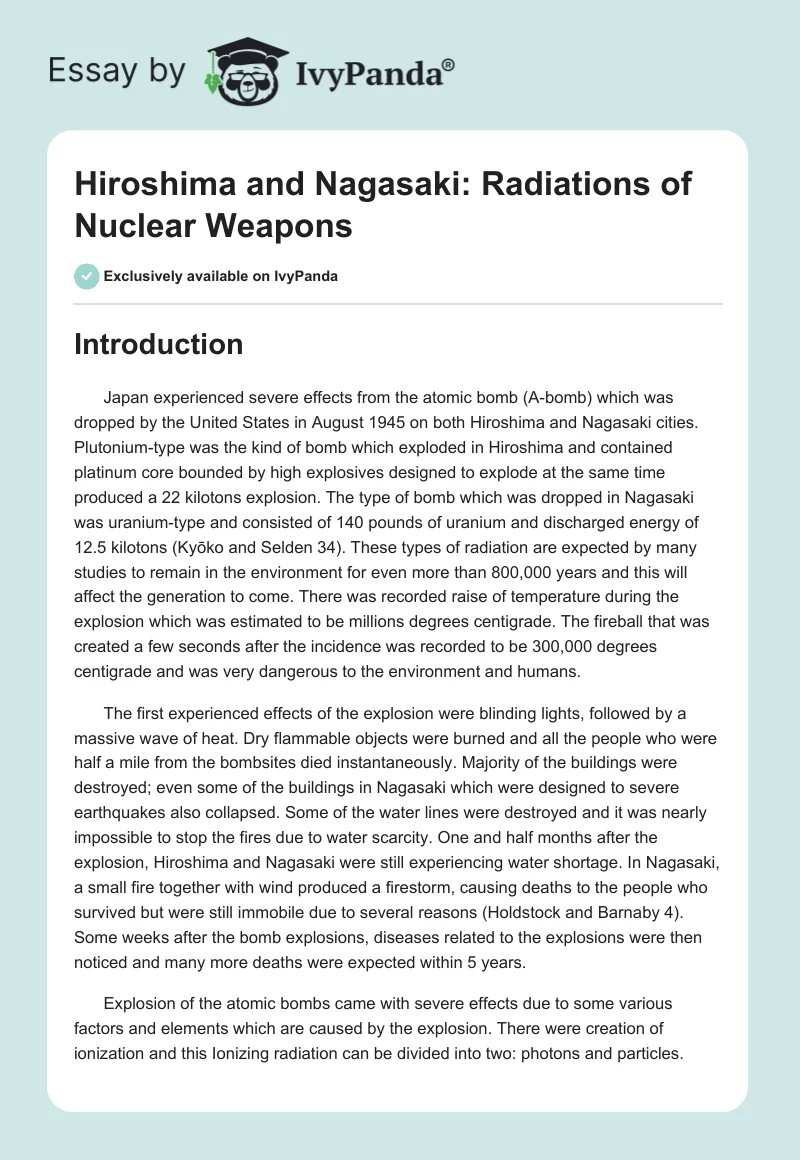 Hiroshima and Nagasaki: The Long-Term Health Effects. Page 1